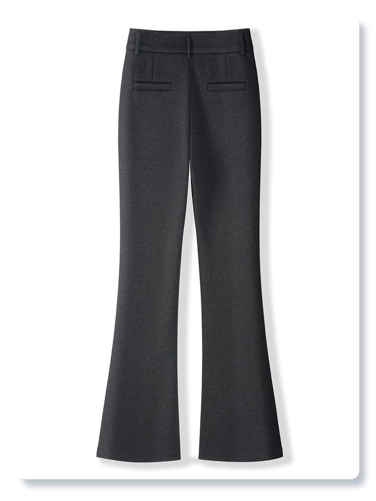 2024 Women's Gray High-Waist Wool Flared Pants – Autumn/Winter Slimming Style