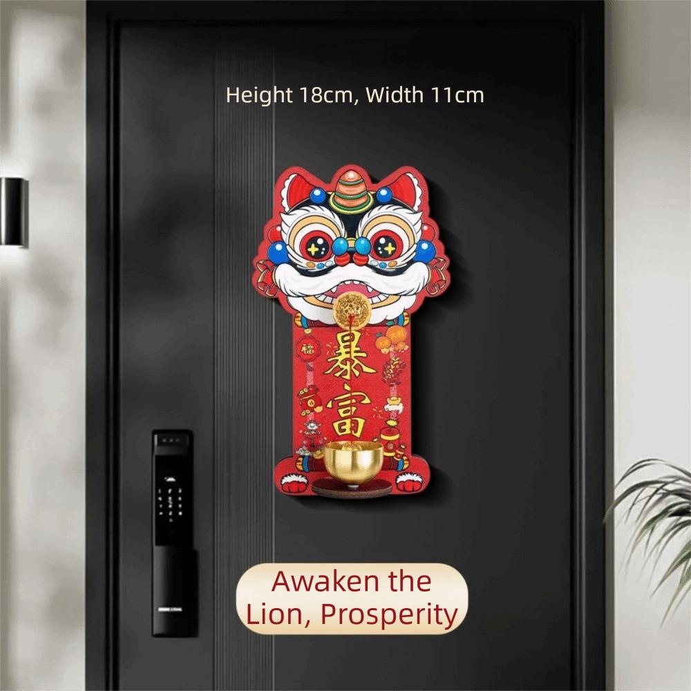 Cartoon Dopamine Magnetic Lion Doorbell Lion Dance Red Lion Doorbell New Year Decorate Home Decor