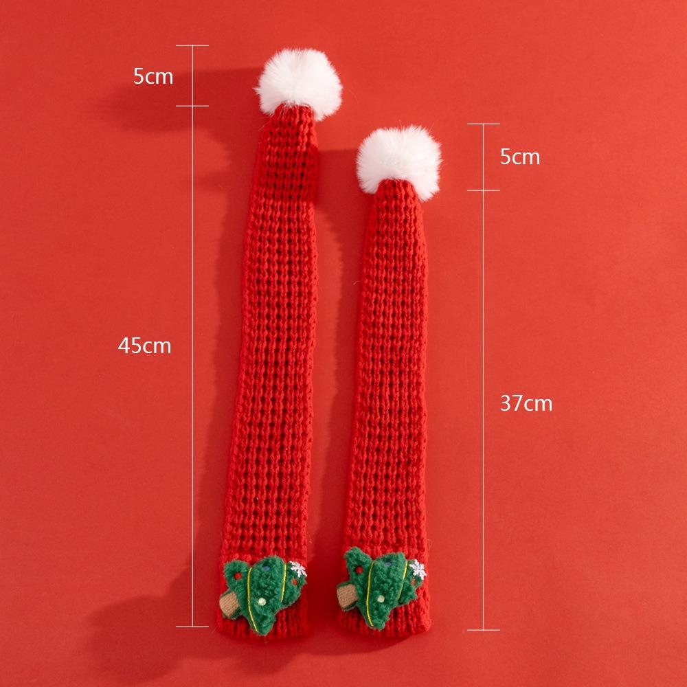 Cute Pet Cat Knitted Scarf Soft Red Knit Scarves Christmas Decor with Fuzzy Pompom Dogs Xmas Costume for Winter