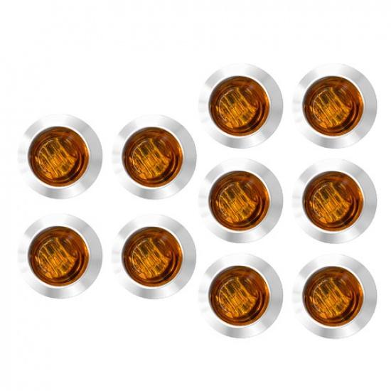 10X 3/4" LED Strobe+Steady Marker Lights Amber 12V 24V Dual Function W/Bezels