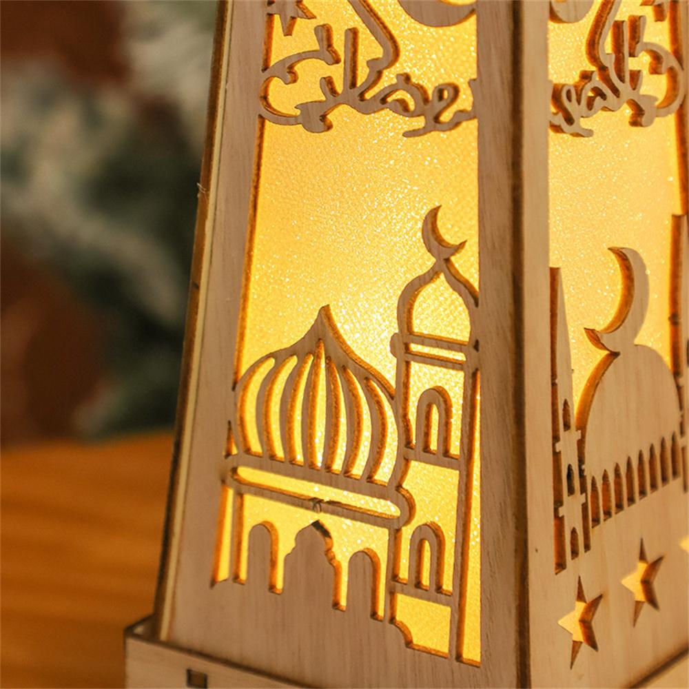 Moon Star Wooden Ornaments LED Light Ramadan EID Mubarak Decoration For Home Islam Muslim Decor