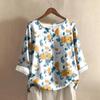 Women's Casual Three-quarter Sleeve Round Neck Gradient Color Printed Cotton And Linen Top