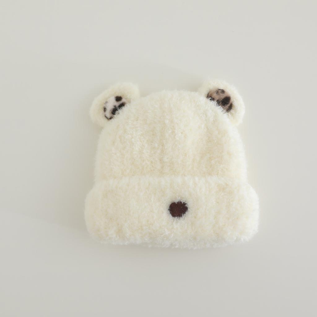 Cute Eared Bear Knitted Plush Hat for Women Warm Ear Protecting and Face Enhancing In Autumn and Winter New Autumn and Winter Style