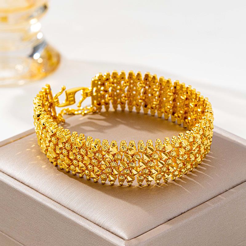 Vintage Vietnamese Sand Gold Bracelet – Women's Imitation Gold with Flowing Light Beads, Long-Lasting Color Retention