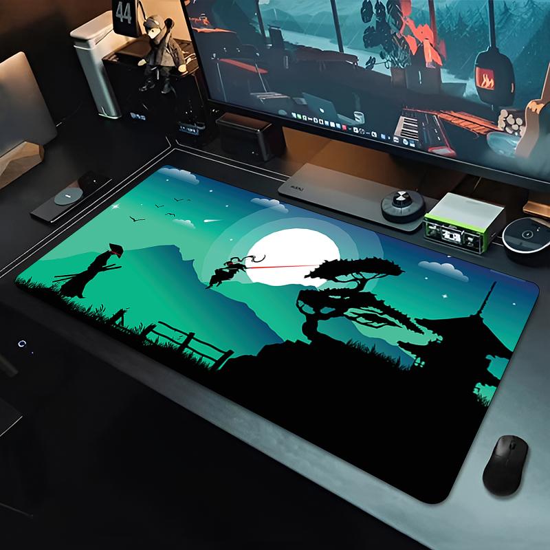 Tappetino per Mouse Samurai Giapponese Bianco e Nero Tastiera Accessori per Gamer Tappetino da Tavolo Esteso Tappeto in Gomma Antiscivolo Pad per Laptop