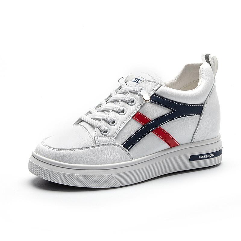 2025 Spring New Leather Little White Shoes Women's, Korean Version of the Inner Height Increase Strap Casual Color Matching Female Student Shoes