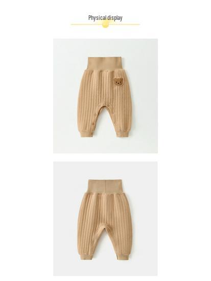 Unisex High Waist Cotton Baby Pants with Snap Closure and Open Crotch for Spring and Autumn