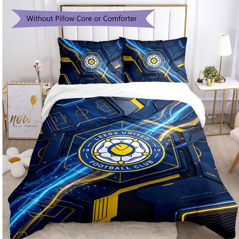 Leeds United Fußball Bedrucktes 3-teiliges Bettwäscheset, Bequemes hautfreundliches Schlafzimmer Bettbezug-Set