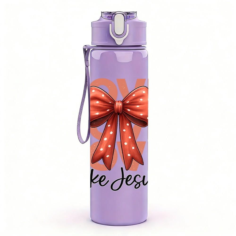 1PC Love Like Jesus Bow Letter 750ml Color Plastic Sports Water Bottle Leakproof Flip Straw Lid Suitable for Sports Office Home Use