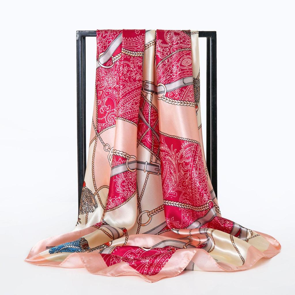 90x90cm Mode Silk Satin Scarf För Kvinnor Pannband Fyrkantiga sjalar och Wraps Halshalsdukar