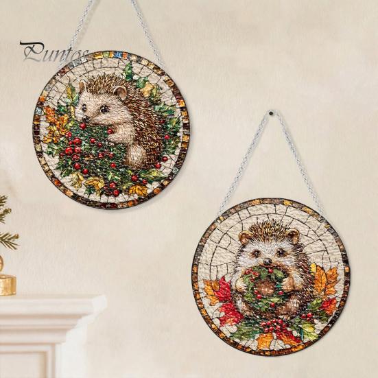 Leichtes Dekoratives Kunstobjekt Acryl-Fensteraufhänger im Buntglas-Stil, Lebensbaum & Winterwald Bunter Hängeornament Runder Sonnensammler