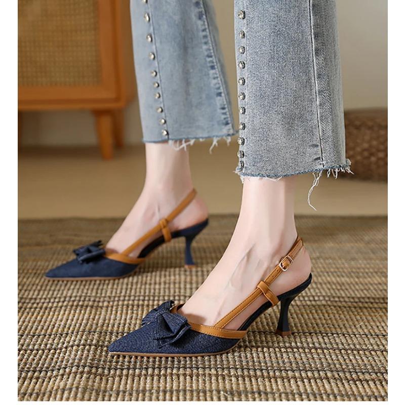 Fashion 2025 Summer High Heel Pointed Toe Women Sandals  Fashion Butterfly-knot Singbacks Shoes Elegant Stripper Party Sandalias