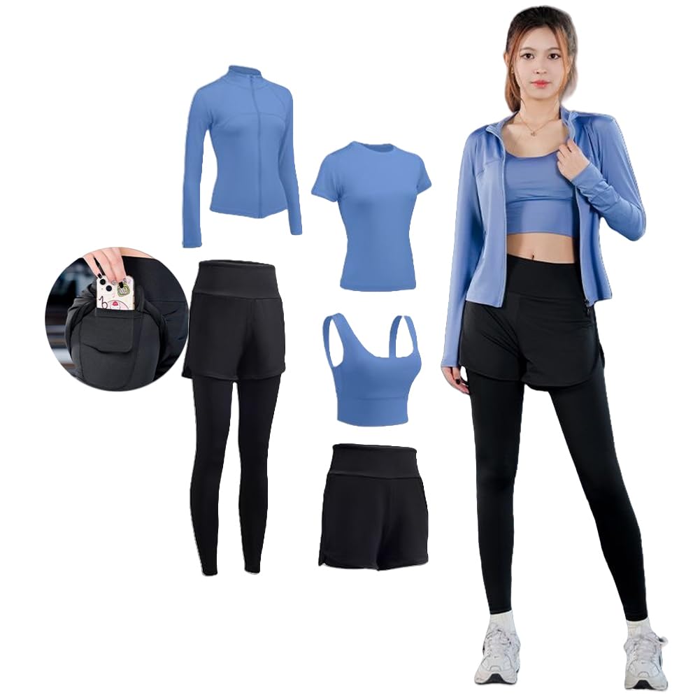 MiraiHiraki Sportswear Perfect for and and Includes Plus Size Sports and Sports and Breathable Women's 5-Piece Set, Yoga, Training, Running, Fitness,