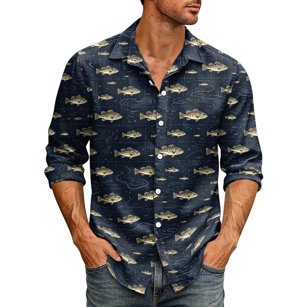 Men's Loose Fit Long Sleeve Button Down Shirt Hawaiian Style Retro Casual Beachwear Shirt with Spread Collar Suitable for Spring and Autumn