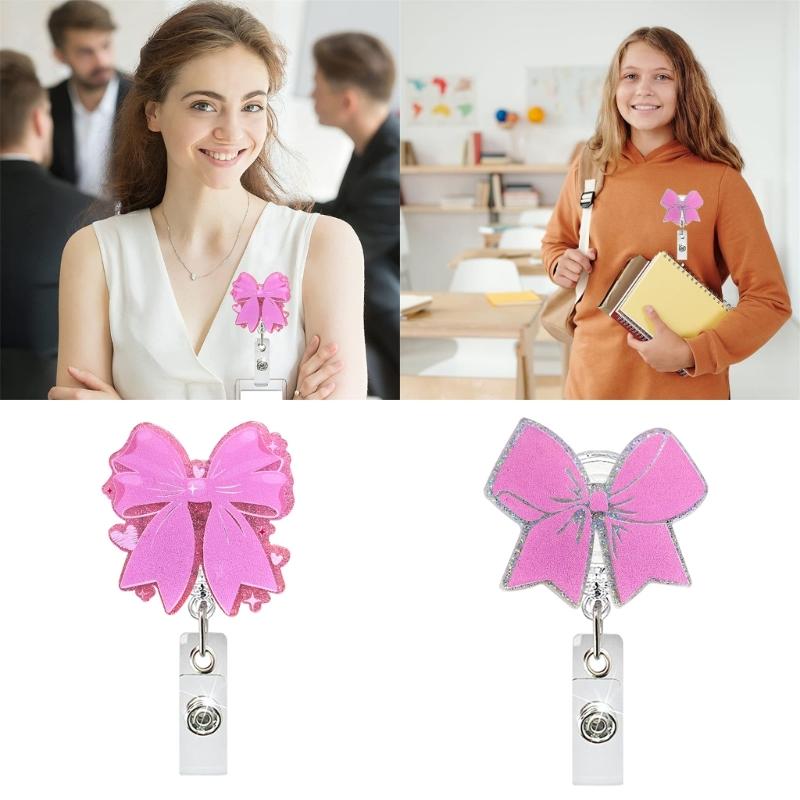 Bowknot Badges Holder with Swivel Alligator Clip for Nurse Doctor Student Teacher Office WorksRetractable Badges Reels