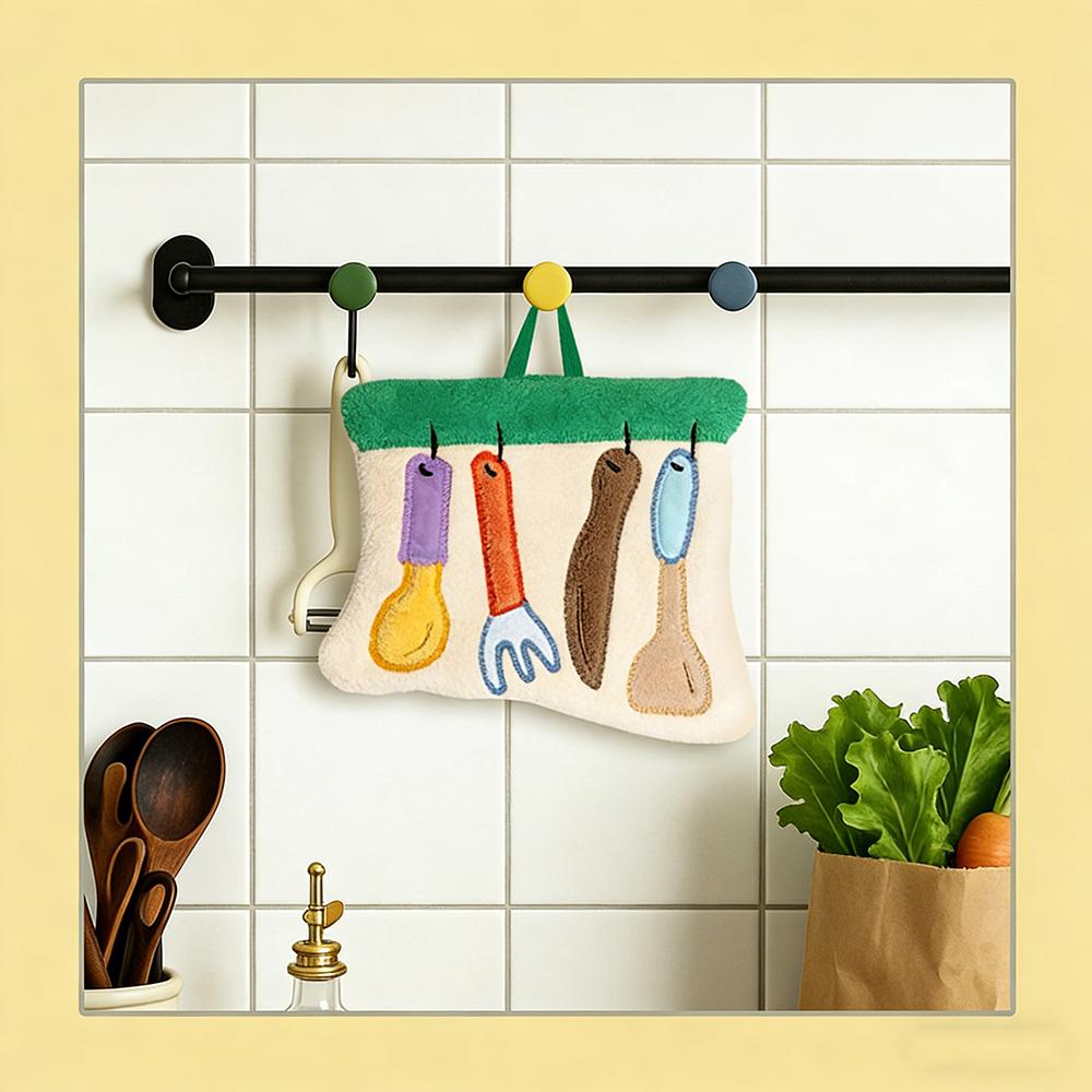 Kitchen Hand Towel Hanging Absorbent Quick-drying Handkerchief Coral Velvet Cute Kitchenware Pattern Thickened Cartoon Towel Rag