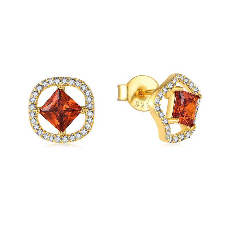 S925 Sterling Silver Zircon Inlaid Square Stud Earrings - Luxury European & American Fashion S925 Silver