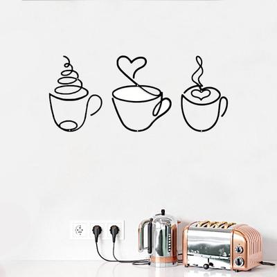 3Pcs/set Handicraft Metal Coffee Cup Black Wall Sculpture Simple Wall Hanging Coffee Cup  Restaurant