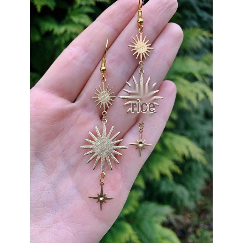 Beautiful Sky Star Golden Brass Earrings
