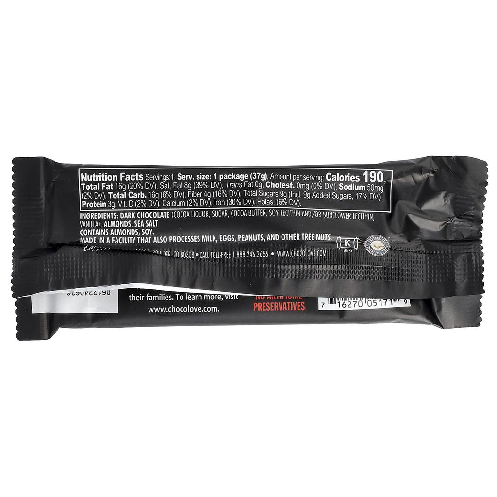 Chocolove Dark Chocolate with Almonds & Sea Salt, 70% Cocoa, 37g (1.3oz)