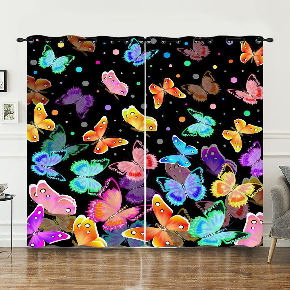Curtain Butterfly 3D Sunshade Digital Printing Curtain Bedroom Blackout No Punching Curtain