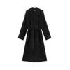 Womens Wool Blend Long Trench Coat With Notched Lapel Slim Fit Office Chic Outerwear In Black Brown Gray