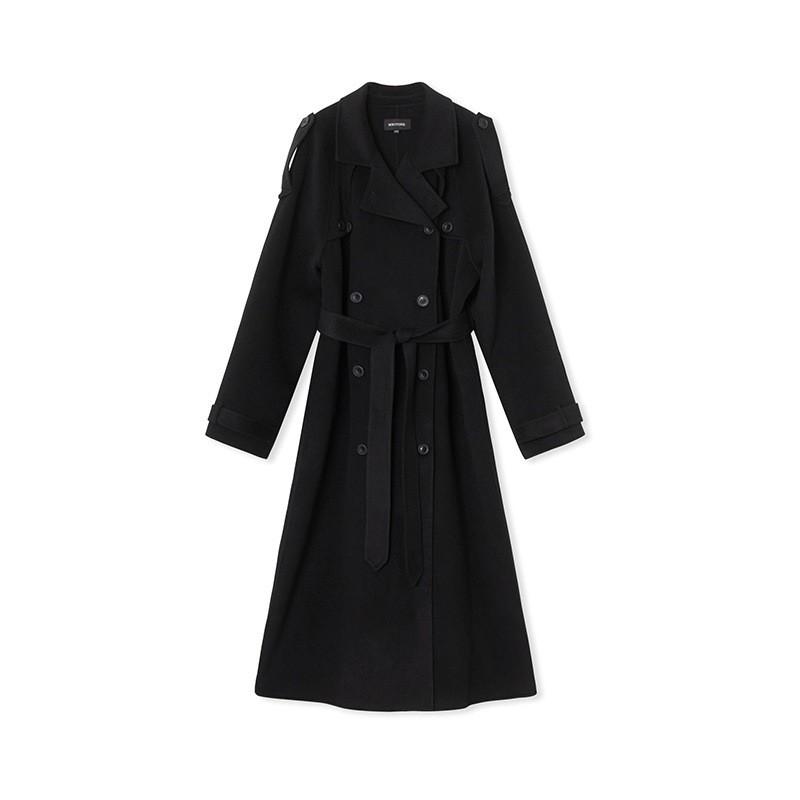 Womens Wool Blend Long Trench Coat With Notched Lapel Slim Fit Office Chic Outerwear In Black Brown Gray