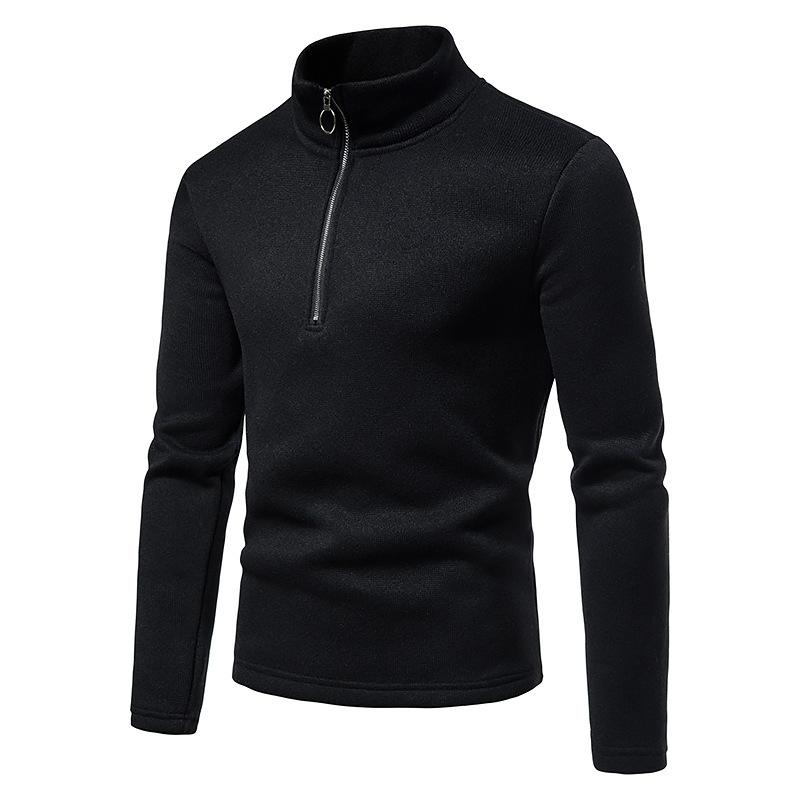 

Men s Placket Zipper Design Men s Slim-fitting Turtleneck Bottoming Sweater 2XL чорний