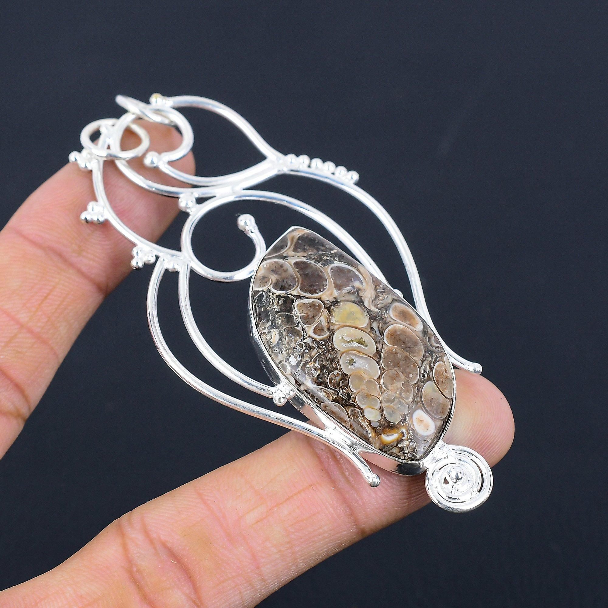 Натуральный агат Туррителла Камень-самоцвет Подвеска 925 пробы Стерлинговое серебро Индийские украшения