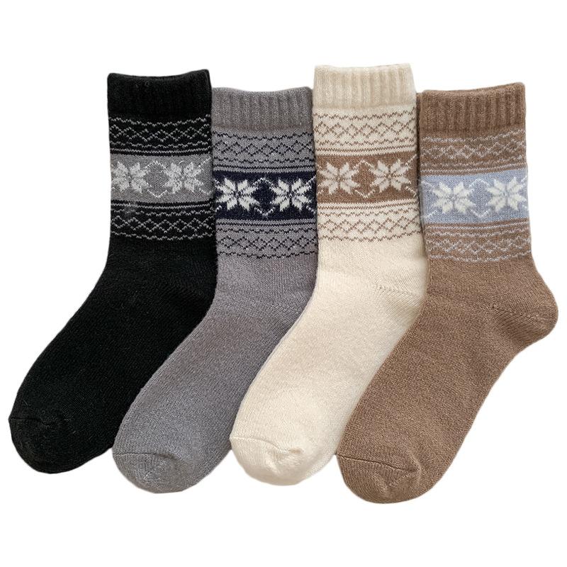 Socks Medium Tube Socks Season Fleece Thickened Warm Wool Socks Big Snowflake Retro Cashmere Stockings Women