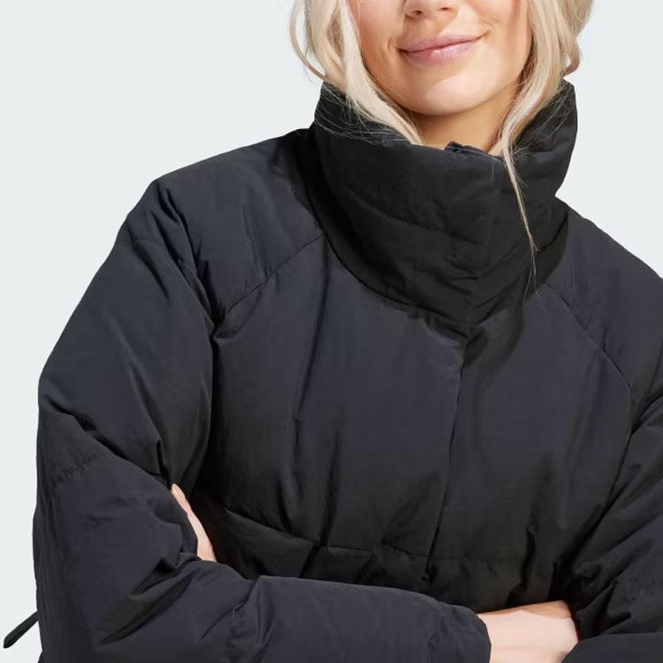 Adidas Big Baffle Puffer Jacket With Stand Collar And Logo Women Outerwear Black IK3166