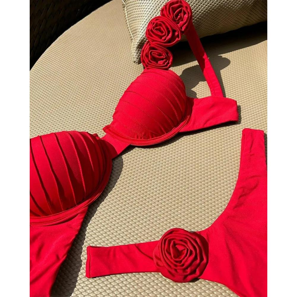 Red Push Up Bikini Micro Bikinis Set 2025 Womens Swimsuit Sexy Female Swimwear Floral Bathing Suit Thong Biquini Swimming Suits