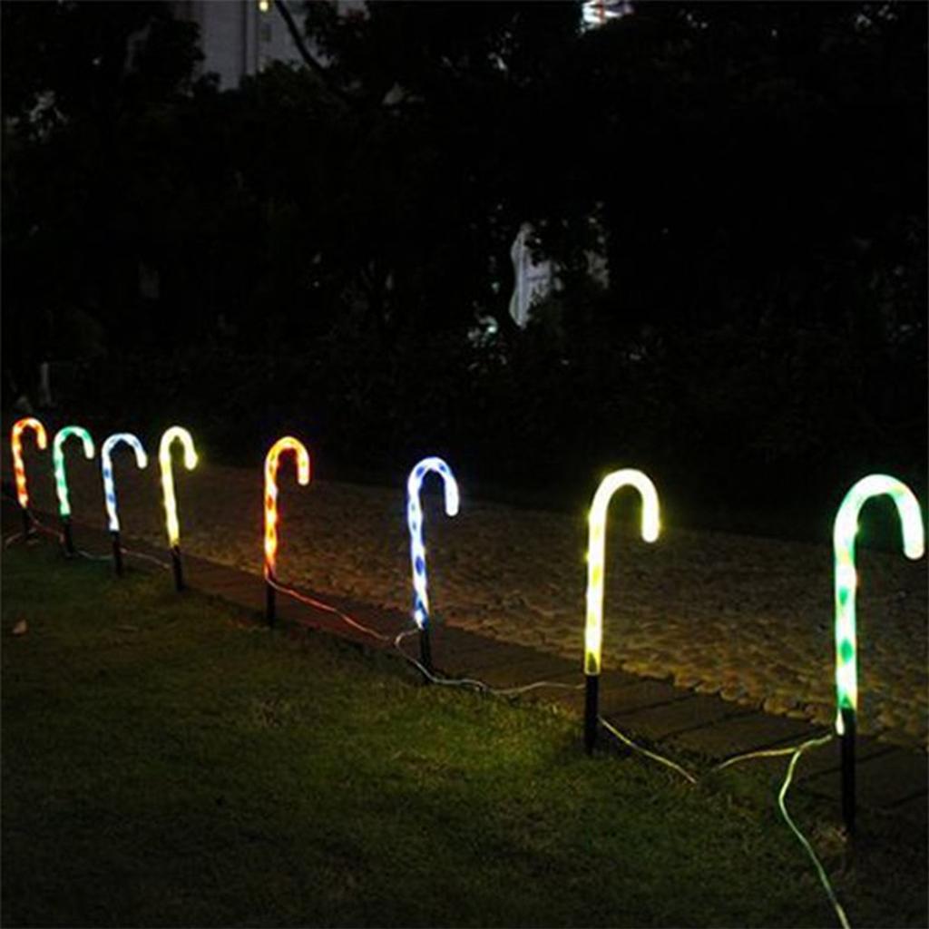 New Christmas Crutch Lamp Solar Energy Ground Inserted Candy Crutch Lamp String Led Umbrella Hook Five Consecutive - Lamps