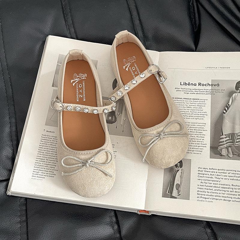 

Retro flat-soled gentle evening shoes French Mary Jane single shoes 2025 spring and summer bow soft-soled ballet shoes 39 бежевий