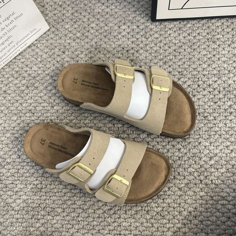 Foreign Trade Export Cowhide Birkencool Slippers Women's Summer Korean Version Niche Retro Flat-bottomed Casual Lazy Slippers
