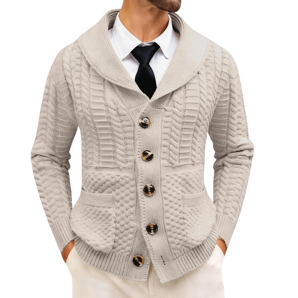 Mens Shawl Collar Cardigan Sweater Cable Knit Button Down Sweaters Long Sleeve Casual Winter Outwear