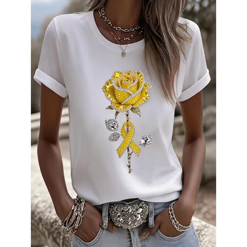 Fashion Women Floral Print T Shirt Funny Casual O-neck Short Sleeves T-shirt Summer Female Tee Shirt