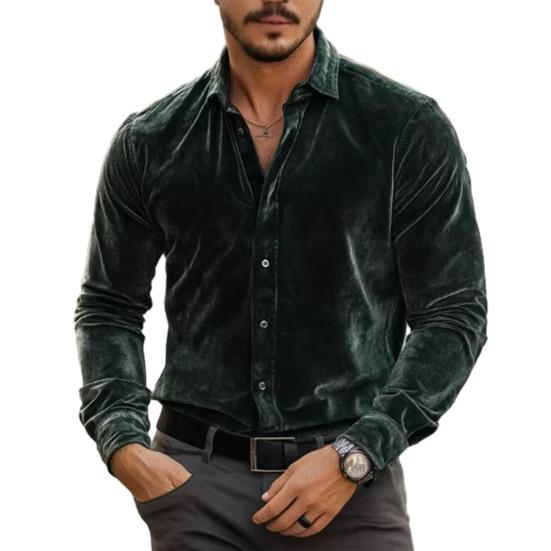 Męska Koszula Aksamitna z Długim Rękawem Zapinana na Guziki Kołnierzyk Gładki Kolor Casualowa Formalna Koszula na Imprezy Randki Biuro