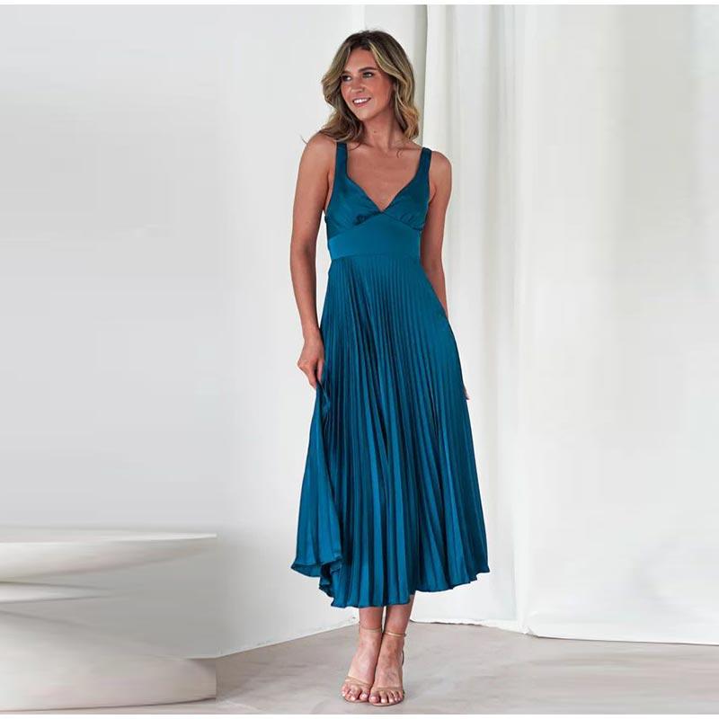 Sukienki Damskie Casualowa Sukienka Bandeau Bez Rękawów Plisowana Elegancka Imprezowa Sukienka A-Line Maxi