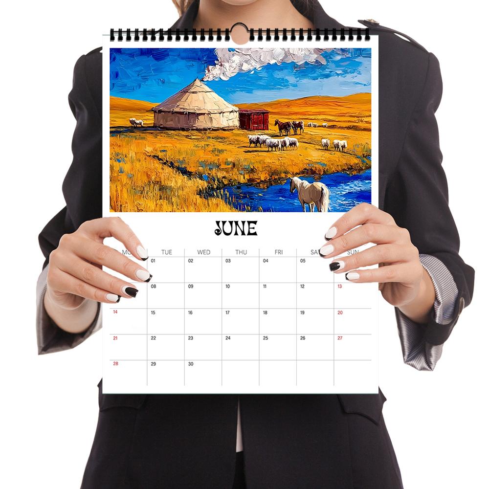 1 st 2026 Väggkalender Oljemålning Landskapsserie, 12 Vackra Designer, Perfekt Gåva för Födelsedagar Jul Nyår