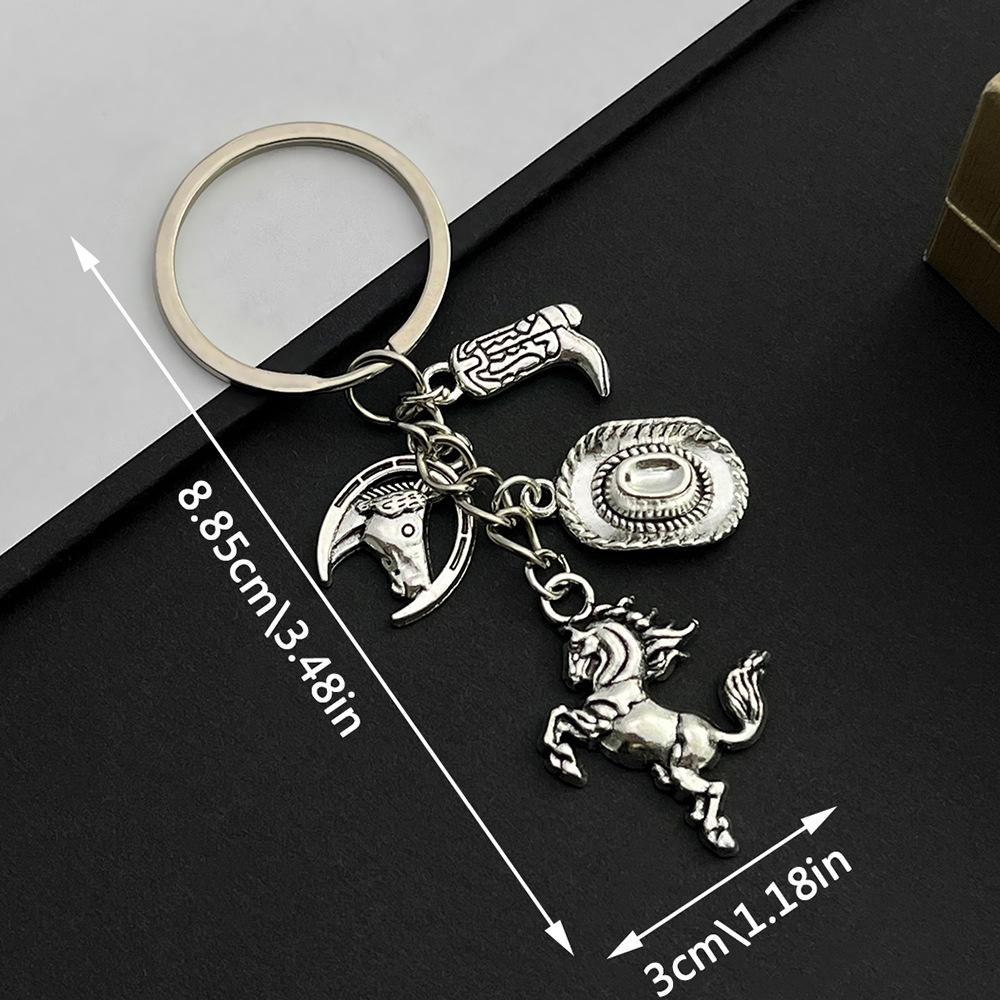 Ancient Silver Western Cowboy Hat & Boots Keychain Pendant