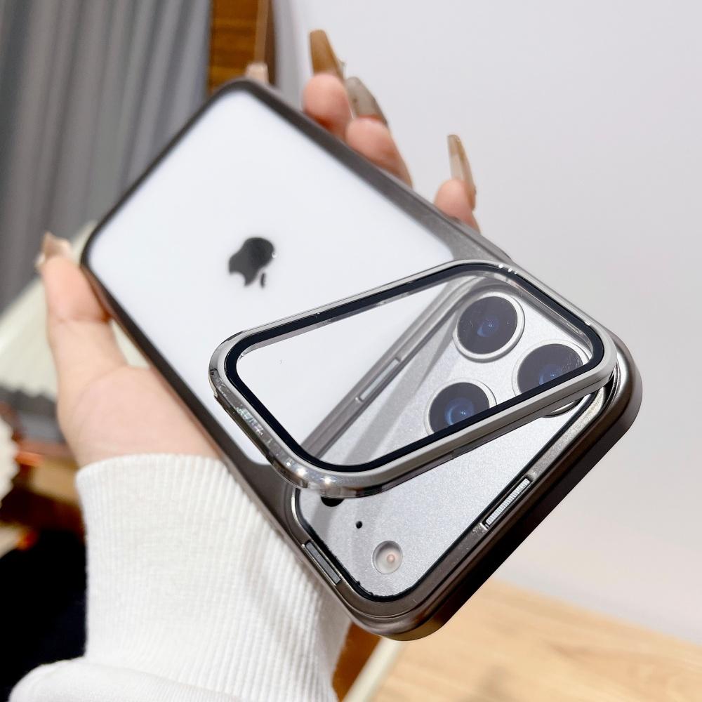 Plating Fold Glass Camera Stand Holder Clear Phone Case For For Iphone 17 Pro Max 17 Pro Ultra Thin Transparent Shockproof PC Cover