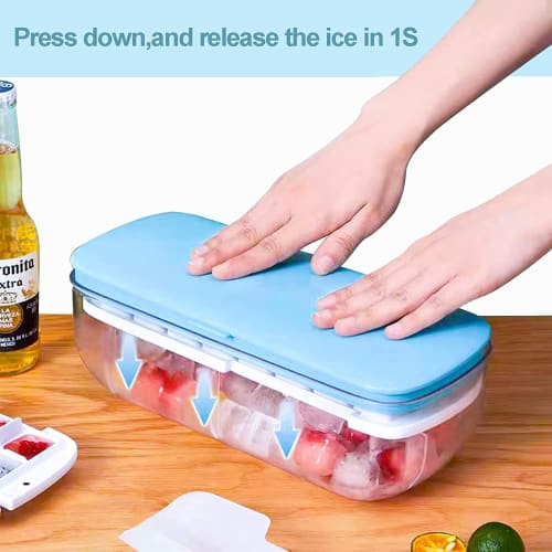 Smalody Ice Cube Tray, Silicone Ice Maker, Square Ice, Ice Cubes, with Lid, Small Dividers, Easy To Remove Soft Ice, Durable for Freezing, Suitable Fo