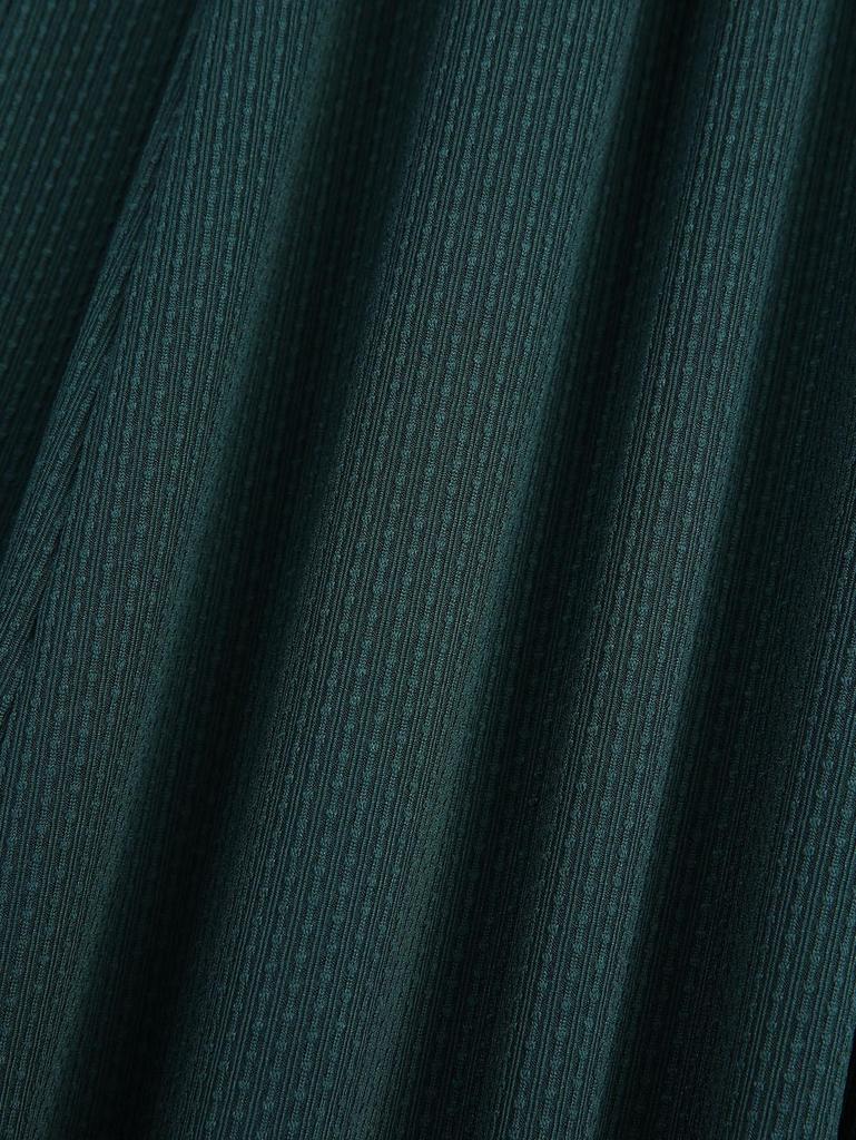 Rosegal Plus Size Shell Buckle Waist Ruched Panel Sheer Mesh Flare Sleeves Dress