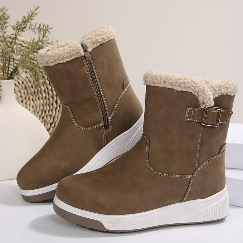 Large size medium tube snow boots for women's autumn and winter new velvet thickened side zipper flat-soled cotton shoes cotton boots for women