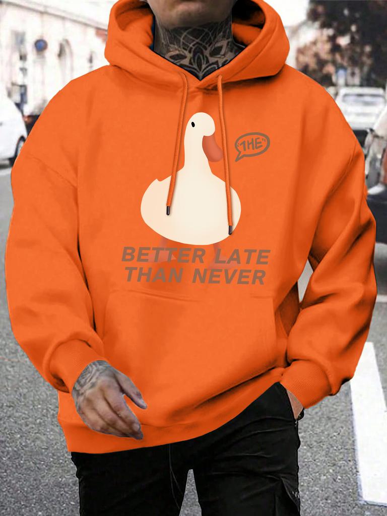 Better Late Than Never Duck Printing Men Hoodie Multicolor Loose Hoody Autumn Fleece Streetwear Hip Hop Pocket Man Hoodies