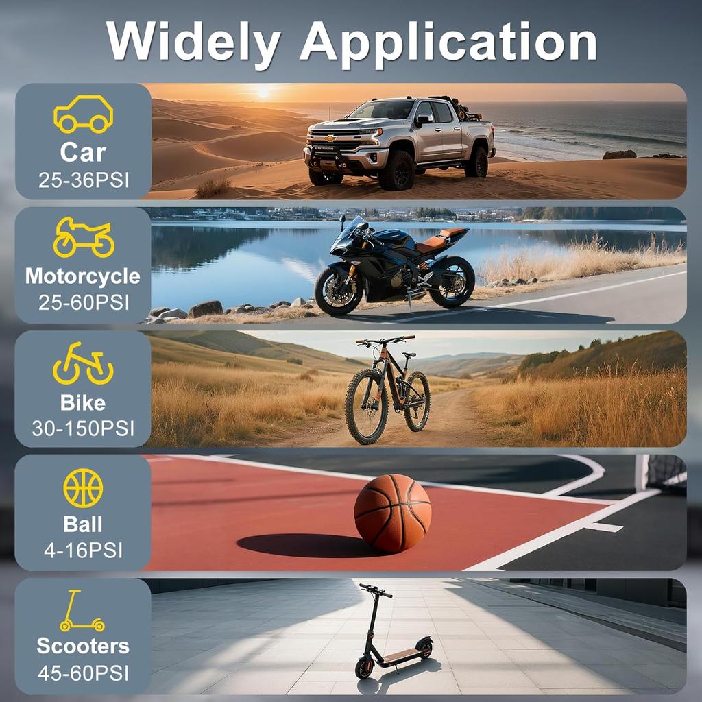 Tire Inflator Portable Air Compressor - 150PSI Cordless Air Pump for Car Tires, Portable Tire Inflator for Car, Air Compressor with Pressure