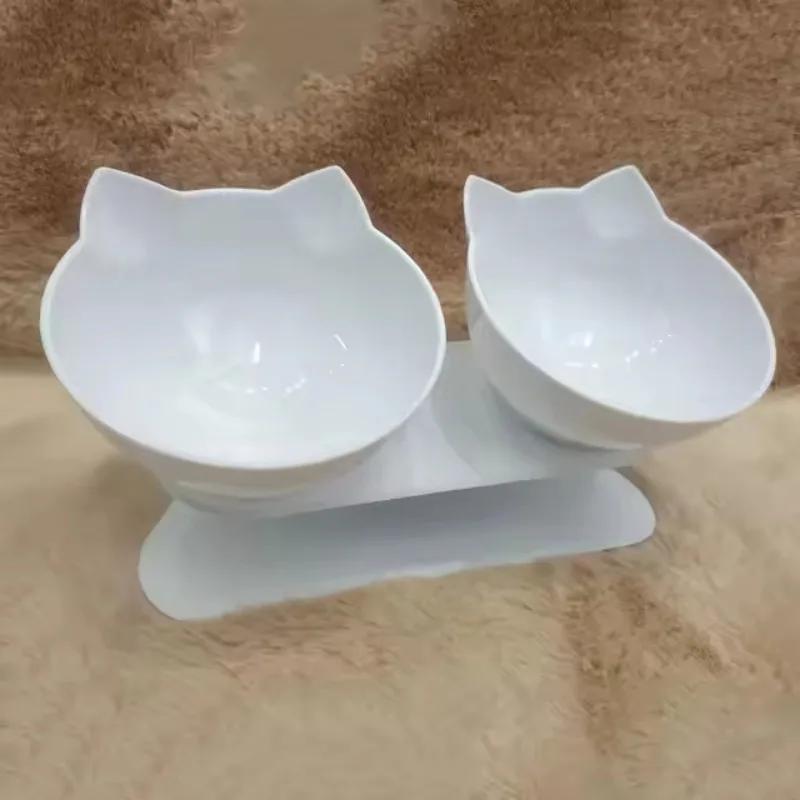 Plastic Pet Bowl Anti Slip Cat Bowl with Bracket Cats Neck Protection Food Feeder Feeding and Water 2-in-1 Creative Pet Supplies
