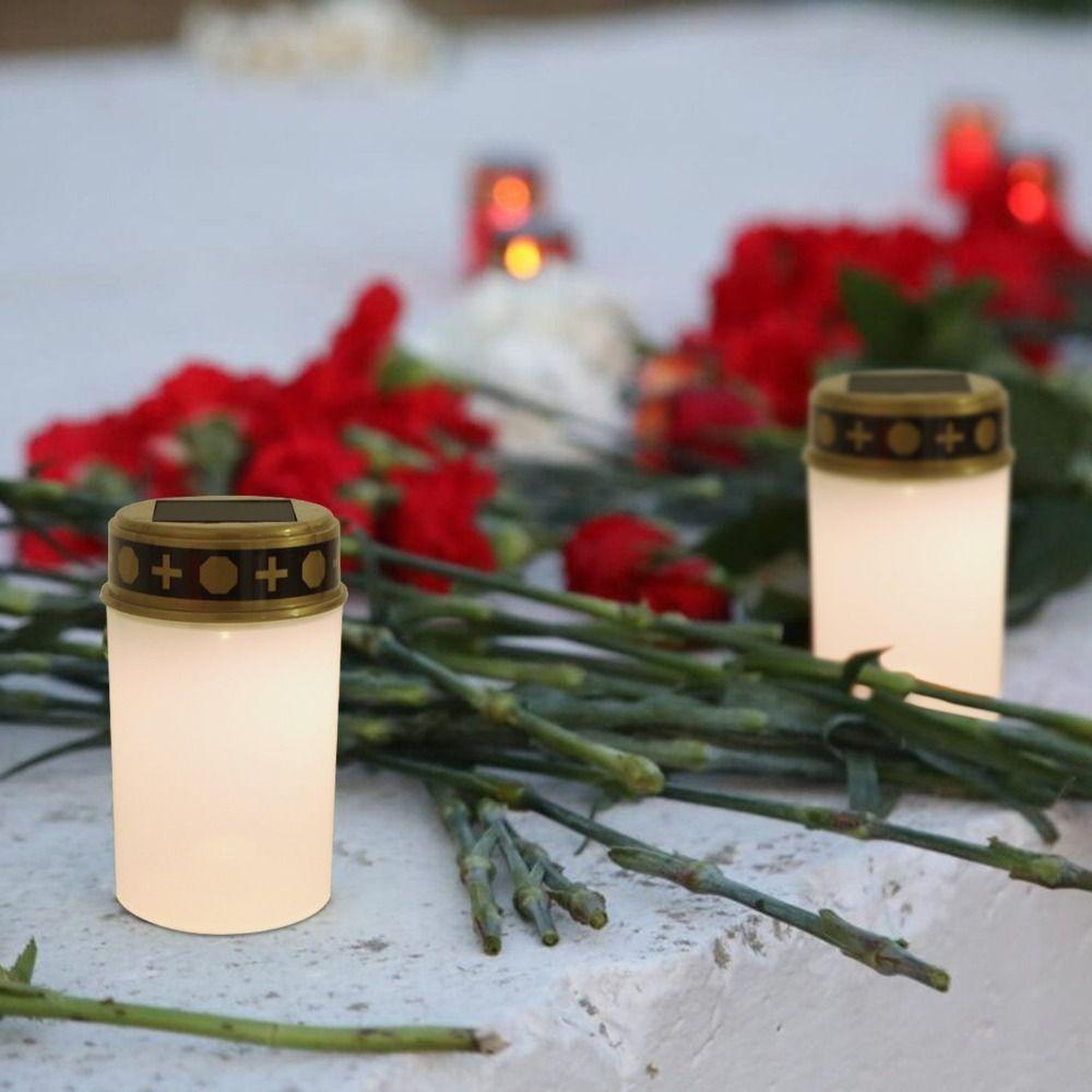 Rainproof Solar Cemetery Candle Light Flameless Waterproof LED Grave Memorial Light Solar Sensor Long-last Lighting