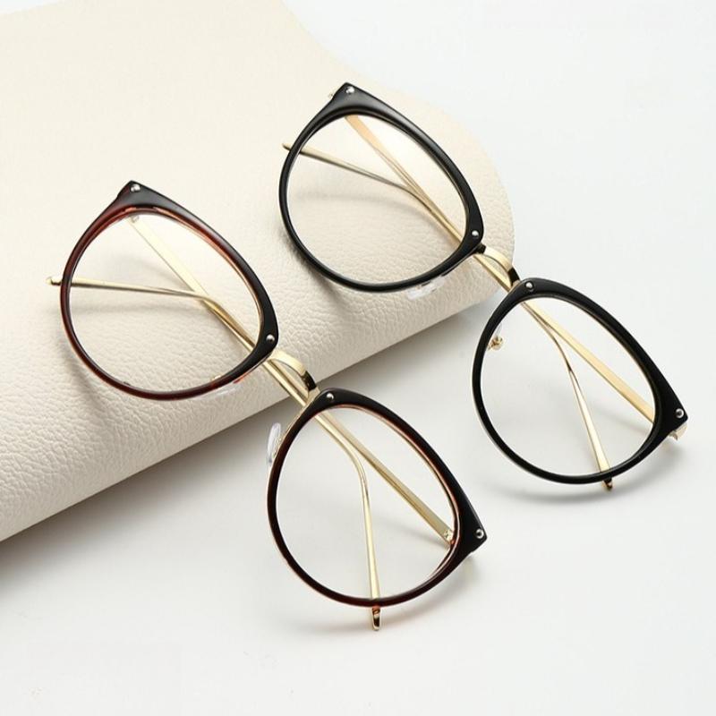 Optical Goggles Plano Glasses Frame for Women and Men Round Oversized Cat Eye Eyeglasses Retro Frames Metal Clear Lenses Eyewear